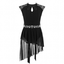 Kids Girls Lyrical Dance Dress Rhinestone Hollow Back Asymmetrical Gymnastics Leotard Figure Skating Ballet Tulle Dress