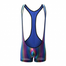 Sexy Men Jumpsuits Bling Rainbow Slim Fitness Bodysuits Body Stocking Wresting Singlet Undershirts Shapper Gay Exotic Clubwear