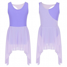 Kids Girls Ballet Lyrical Dance Dress Sleeveless Chiffon Contrast Rhythmic Gymnastics Leotard Stage Performance Dancewear
