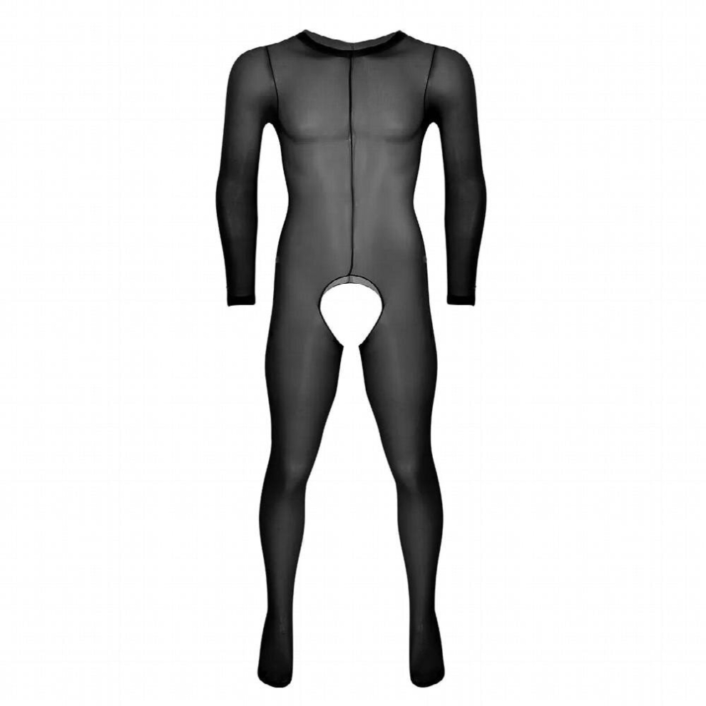 Mens Soft See Through Sheer Crotchless Lingerie Stretchy Pantyhose Tights Sexy Bodystockings Catsuit Male Erotic Gay Underwear