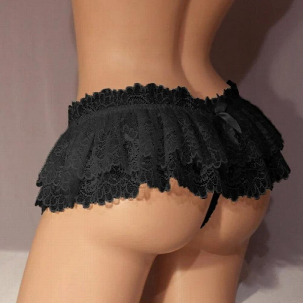 Mens Lingerie Ruffled Panties Thong Mini Skirt Panty Thongs Crossdress Costumes Gay Fetish Sexy Underwear Sissy Lace Briefs