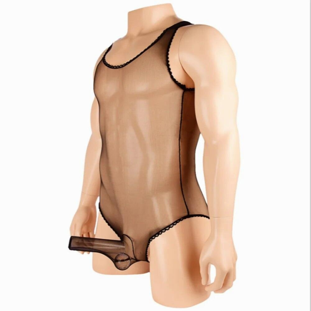 Mens Bodysuit Seamless Sleepwear Sexy Gay Sissy Leotard Penis Sheath Cover Lingerie Men Underwear