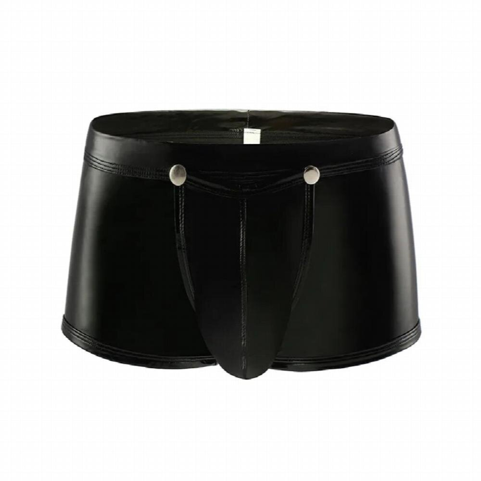 Sexy Faux Leather Men Boxer Jockstrap Underwear Smooth Open Crotch Button Male U Convex Pouch Gay Underwear Erotic Lingerie