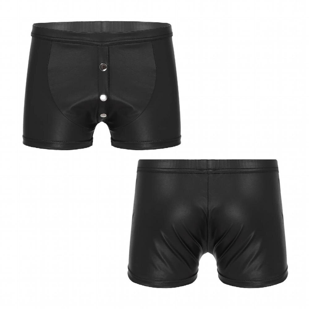 Mens Glossy Faux Leather Shorts Erotic Lingerie underwear Button Front Boxer Briefs Nightclub Bar Stage Performance sexy Costume