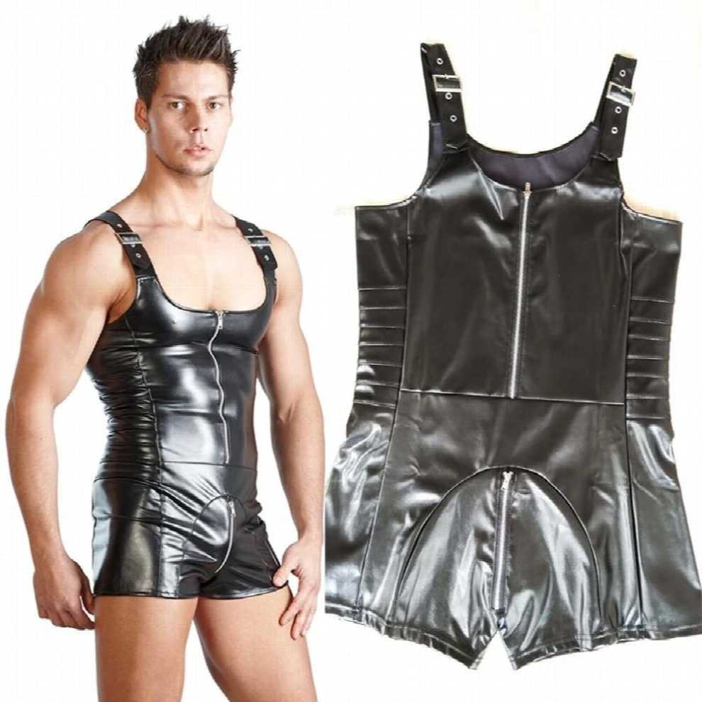 Multicoloured Excellent Men Sexy Pu Leather Bondage Bodysuit Fetish Gay Male Clubwear Catsuit Front Zipper Jockstrap Lingerie M-Xxl