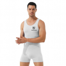 Mens Male Bodysuit Athletic Wrestling Boxers Jumpsuit Gymnastics Fitness Costume Round Neck Sleeveless Workout Leotard Sportwear
