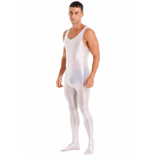 Mens Soft Sleeveless Full Body Bodysuit Solid Round Neck Bodystocking Nightwear Dance Clubwear