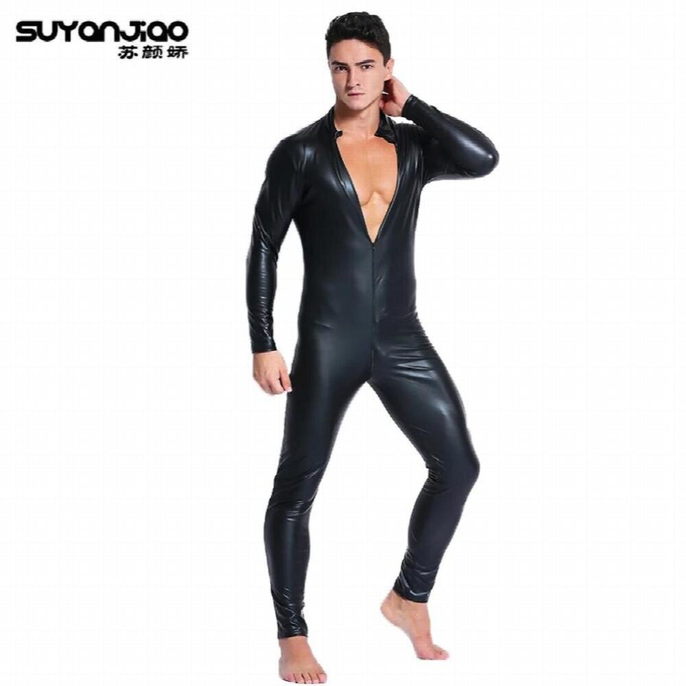 Multicoloured Patent Leather Zipper Open Crotch Latex Catsuit Jumpsuit Sexy Lingerie For Men Erotic Costumes Spandex Catsuit Bodysuit Clubwear