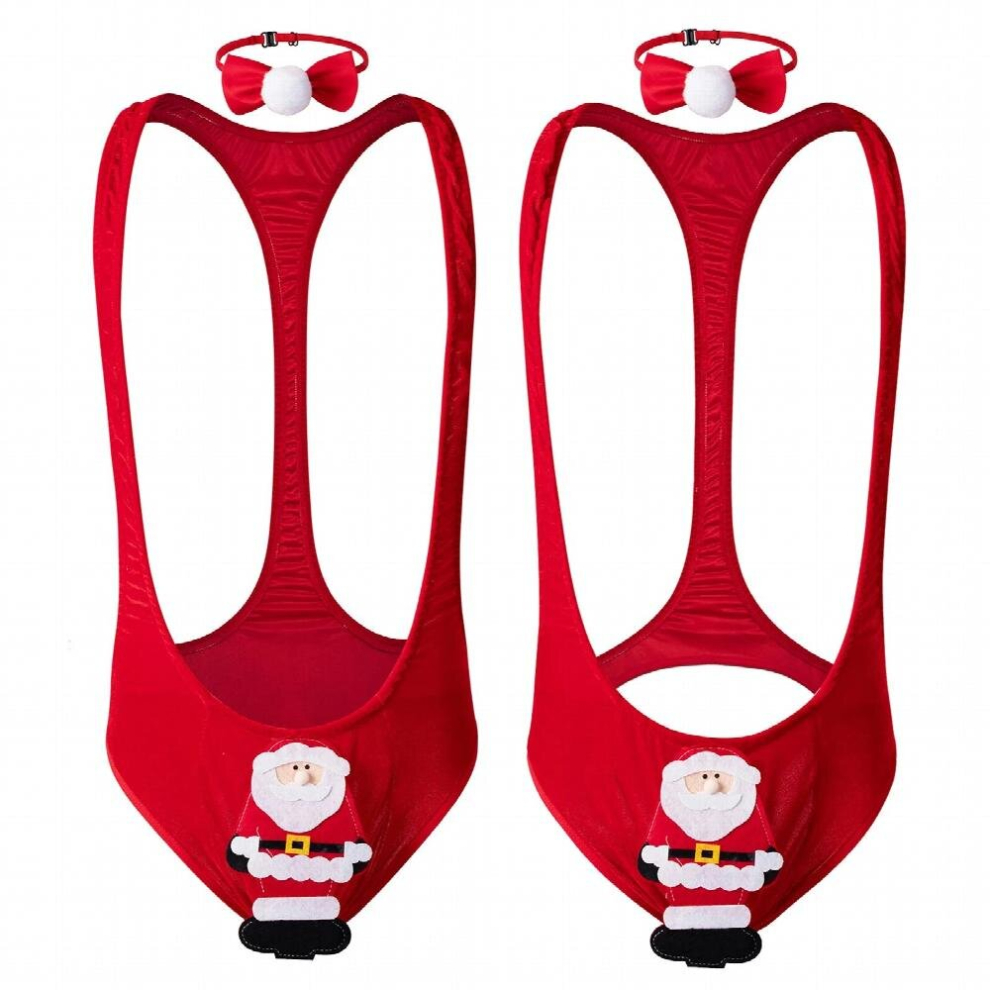 2 x Mens Christmas Clothing One-piece Underwear Sexy Bodysuit Costume Xmas Lingerie Santa Claus Mankini