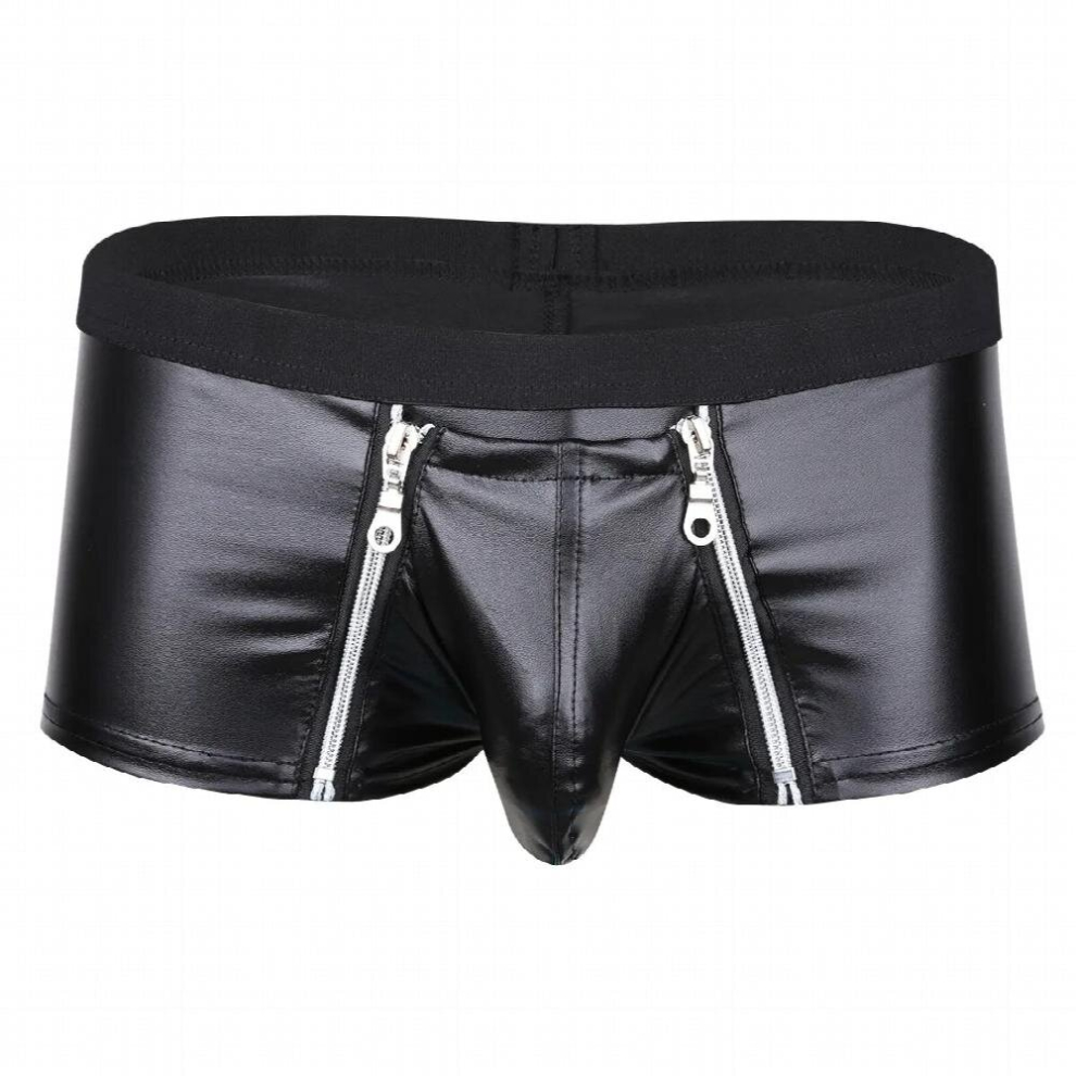 Black Mens Lingerie Latex Sex Panties Underwear G-String Thongs Shorts Leather Boxer Shorts Bulge Pouch Gay Homme Exotic Sex Underwear