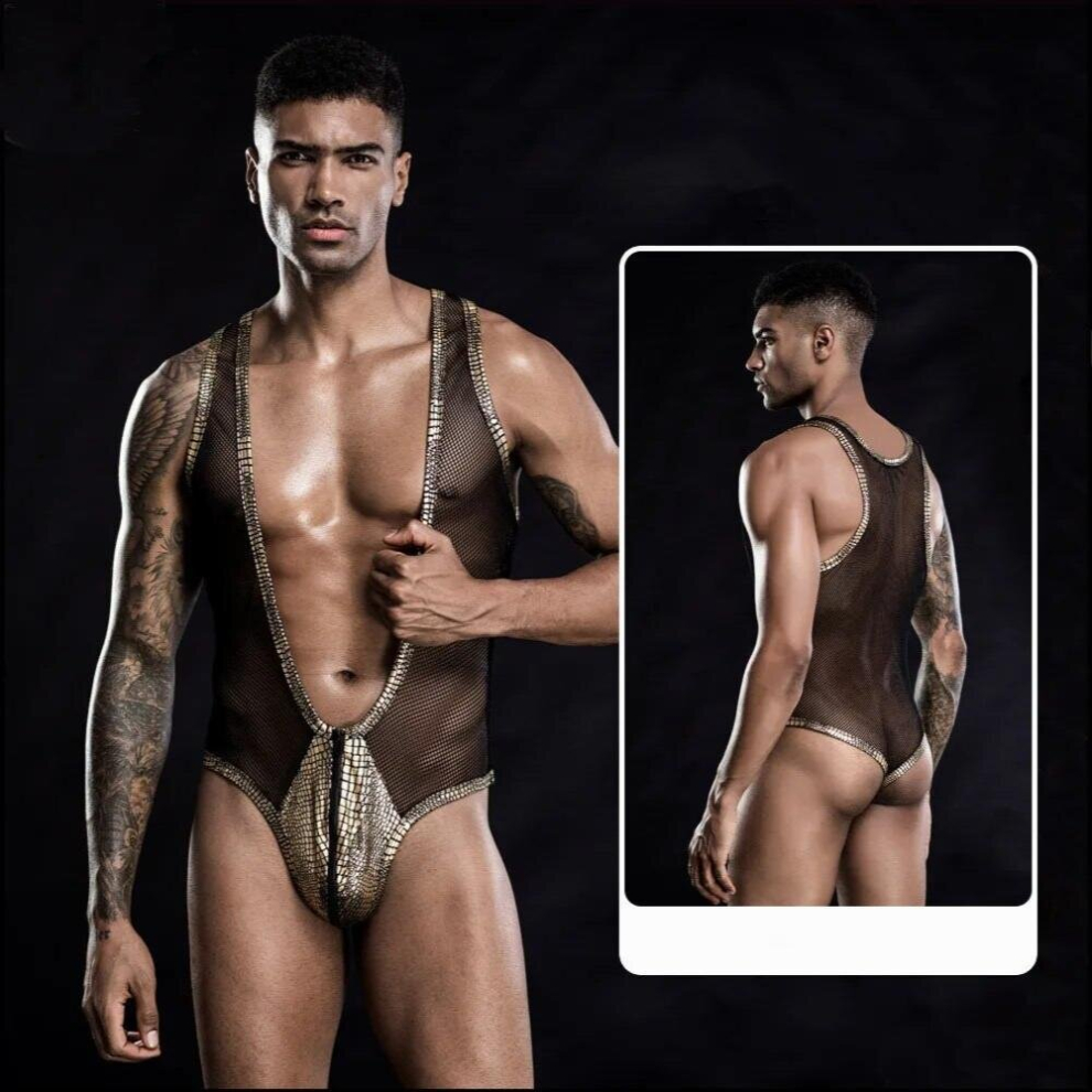 Multicoloured Mens Bodysuit Lingerie Erotic Porno Costumes Sex Harness Belt Clubwear Mesh Leotard Penis Pouch Undershirts Wrestling Singlet