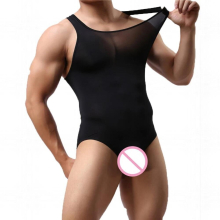 Sexy Men Bodysuits Undershirts Ultra-thin Seamless Ice silk Leotard Shapers See Through Male Fitness Body Building Shapewear
