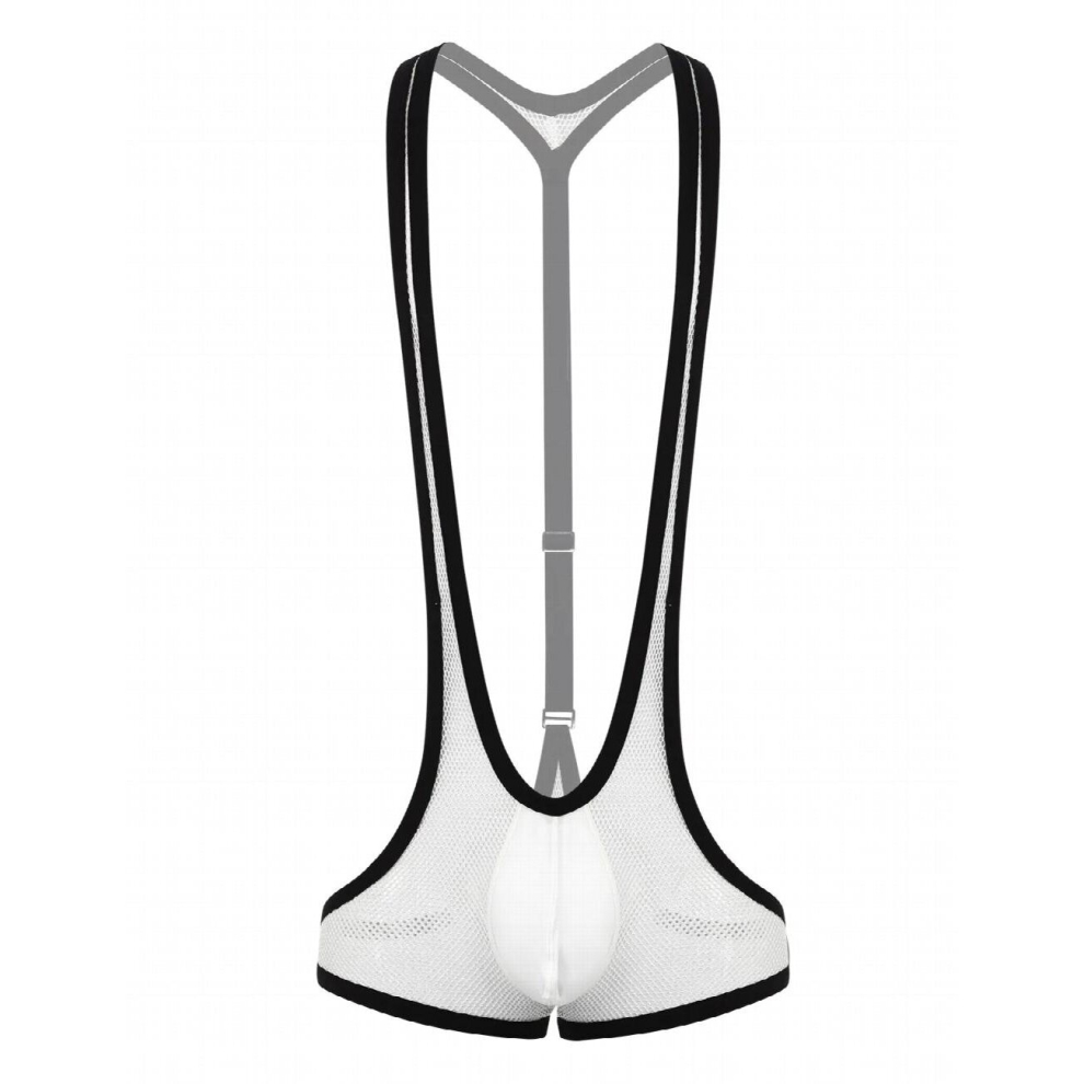 Multicoloured Mens Sexy See Through Sheer Fishnet Y-Back Bulge Pouch Jockstraps Leotard Underwear Jumpsuits Wrestling Singlet Bodysuit