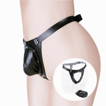 Sexy Mens PU Leather Panties Detachable Cock Cage Chastity Panties Adjustable Harness Body Bondage Straps BDSM Fetish Costume
