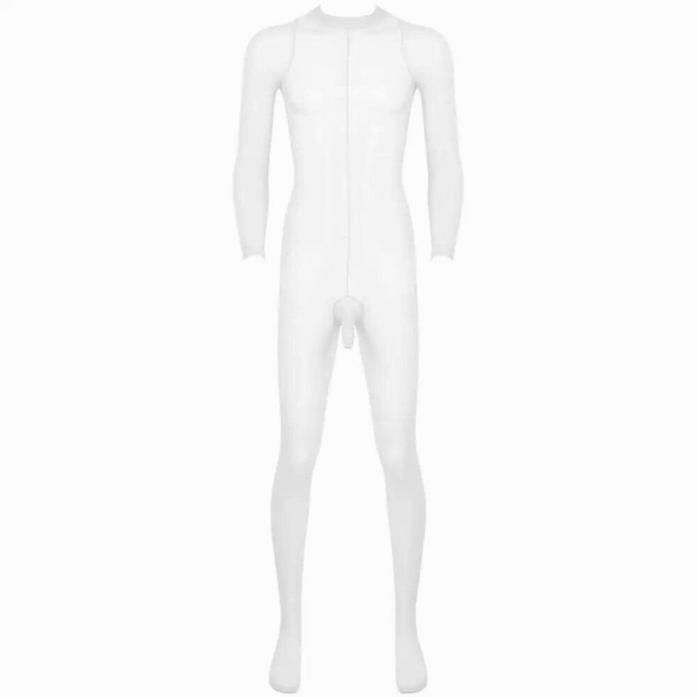 Mens Erotic Lingerie Tights Full Body Stocking See Through Sheer Open Penis Sheath Closed Toes Stretchy Body Pantyhose