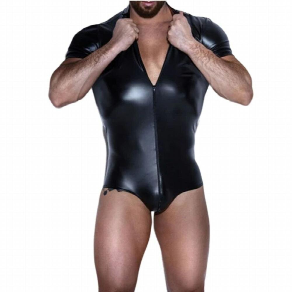 Mens Lingerie Leather Panties Sexy Patent Leather Zip Bodysuit Gay Fetish Latex Drag Queen Sexy Dresses