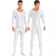 Mens Glossy Jumpsuit Sports Gymnastics Workout Fitness Full Body Romper Long Sleeve Bodystocking Nightwear Swimwear Bodysuit