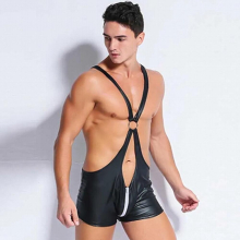 Leather Bodysuit Gay Men Underwear Fetish Tight Body Vinyl Shapers Sexy Mens Open Crotch Zipper Leotard Pole Dance Unitard