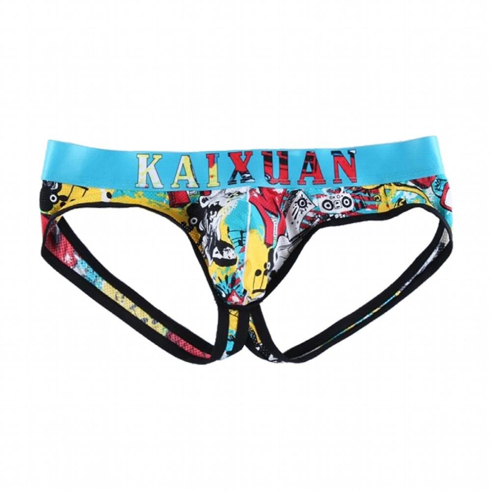 Mens Sexy Exotic Underwear Lingerie Printed Breathable Mesh Open Butt Jockstrap Briefs Low Waist Bulge Pouch G-string Underpants