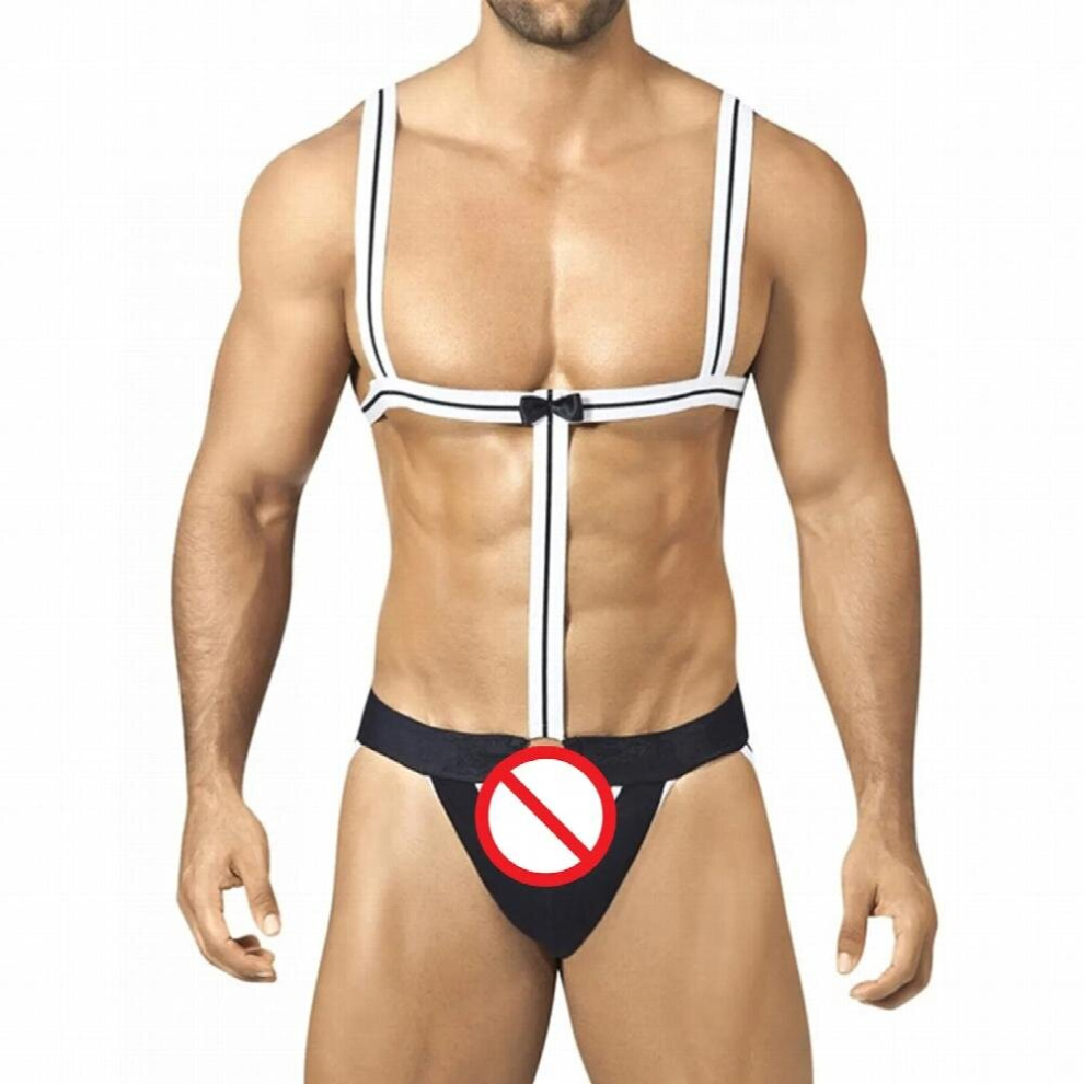 Mens Waiter Nightclub Performance Clothing Uniform One-Piece Erotic Underwear Thong Sexy Lingerie Bodysuit Costume#g3