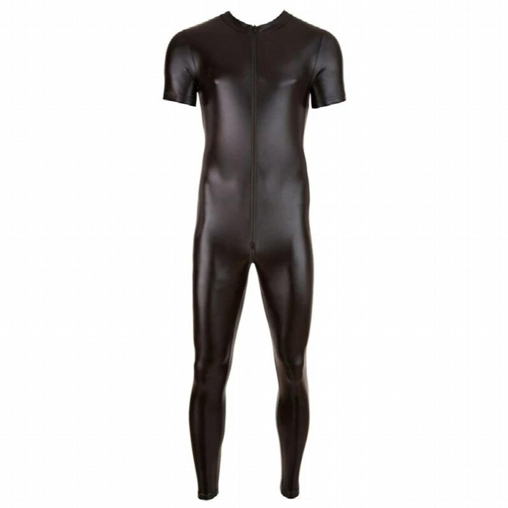 Black 3XL Gay Bodysuits Wetlook Faux Leather Zipper Open Crotch Pvc Jumpsuits Lingerie Crotchless Latex Catsuit Fetish Bodystocking