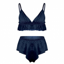 2Pcs Mens Sissy Lingerie Soft Silky Bra Top with Loose Triangle Briefs Underwear Set Erotic Sexy Men Panties Underpants
