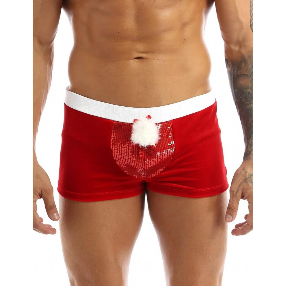 Red Mens Erotic Lingerie Christmas Underwear for Velvet Holiday