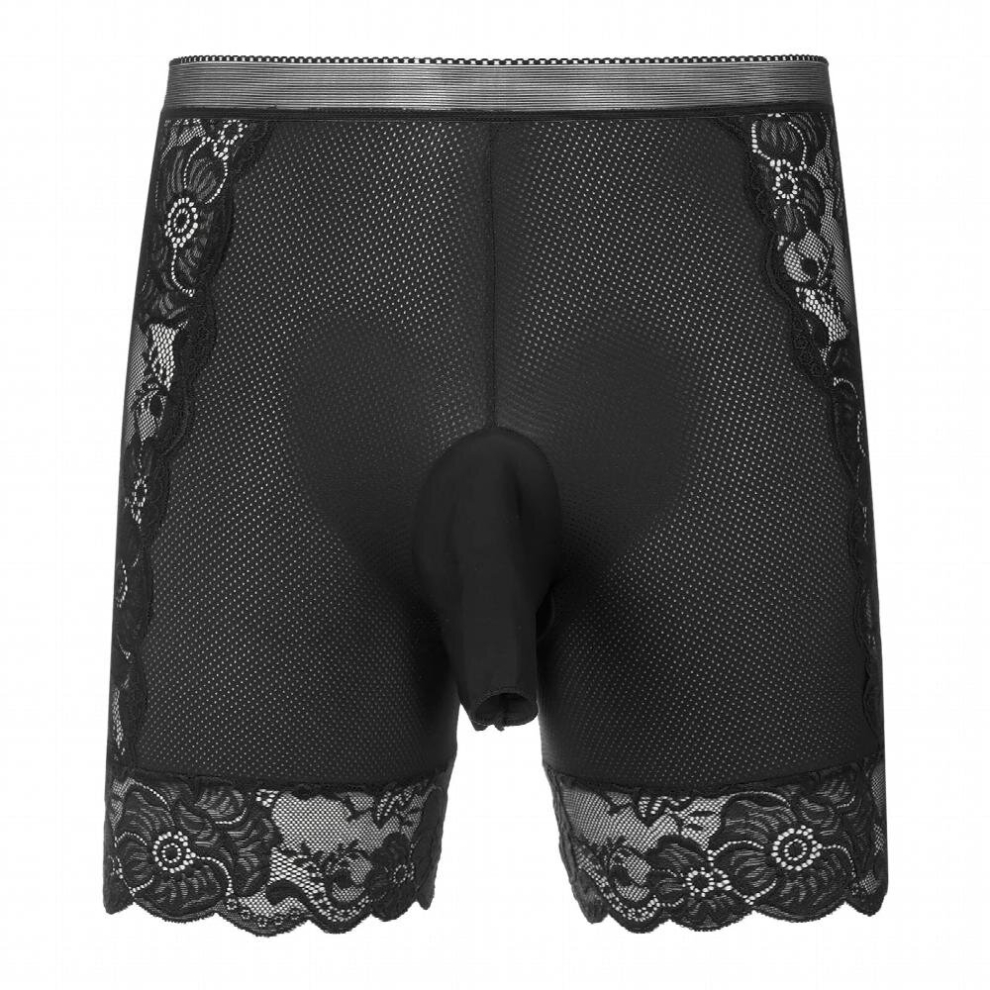 Mens Lingerie Sexy Bulge Pouch Shorts Sheer Lace Patchwork Breathable Underpants Nightwear Gay Male Erotic Sissy Underwear
