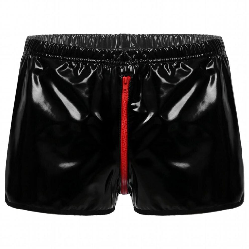 Mens Latex Patent Leather Boxers Shorts Wetlook Zipper Crotch Lingerie Underwear Party Nightclub Pole Dancing Stage Show Costume