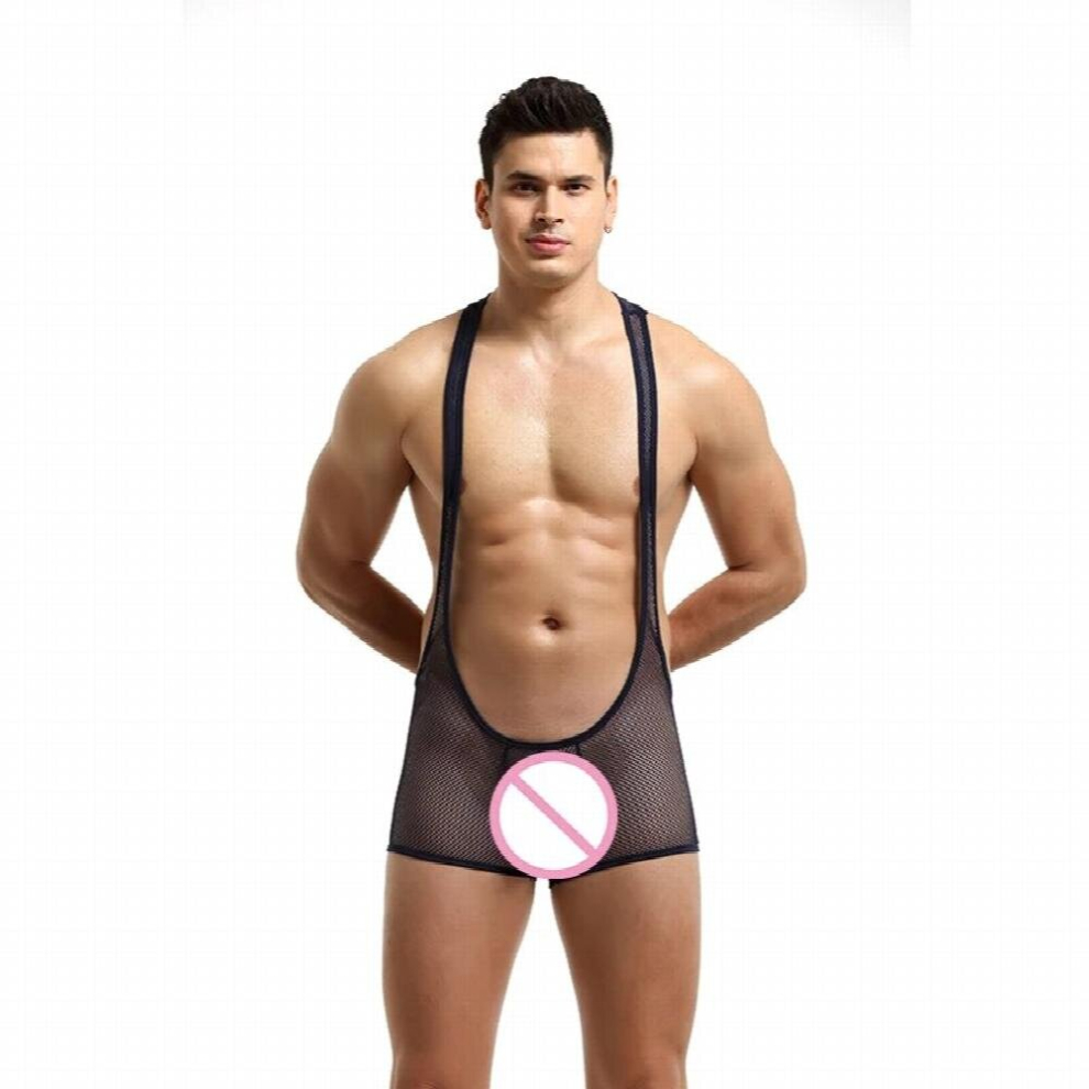 Mens Solid Panties Bodysuits Wrestling Suits Open Crotch See Through Gay Sexy Nightwear Sissy Fetish Tight BDSM