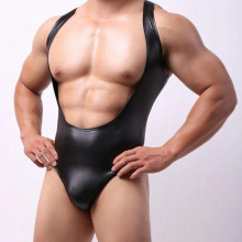 Mens Faux Leather Sexy Topless One Piece Underwear Vest Gay Slave Bodysuits Fetish Lingerie Sissy Pole Dance