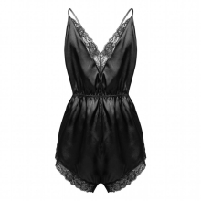 Men One-piece Lace Splice Bodysuit Sleepwear Babydoll Sexy Lingerie Nightwear Teddies Jumpsuit Satin V-neck Pajamas Underwear