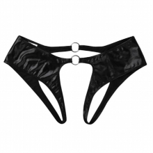 sexy lingerie ropa underwear women lenceria panties tanga thong Patent leather Solid bright metal ring Open file