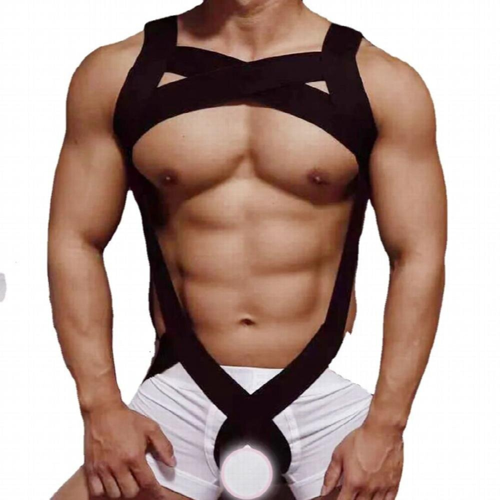 Mens Sexy Lingerie Chest Belt Stage Performance Costumes Gay Fetish One-pieces Bodysuit Sissy See Through