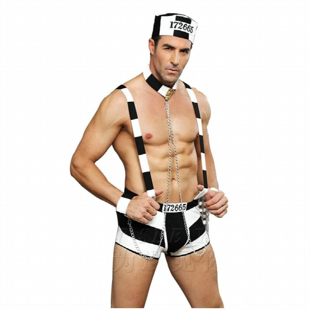 Multicoloured Men Erotic Lingerie Prisoner Cosplays Lingerie Men Sexy Uniform Nightclub Bar Performance Adult Performance Clothes Sex Costume
