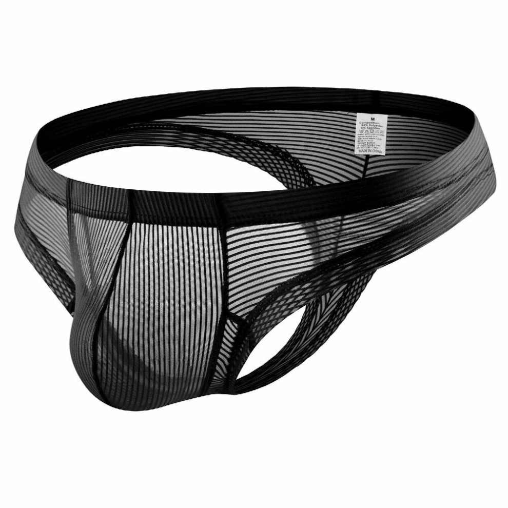 Black 3Pcs Mens Underwear Perspective Temptation Males Big Thong Sexy Pants Soft Striped Briefs Erotic Panties