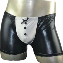 Men Gay Sexy Panties Wet Look Waiter Servant Uniform Role Play Boxer Briefs Shorts Underpants Erotic Underwear Fetish Costume