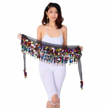 10 Colors Belly Dance Hip Chiffon Skirt Scarf Wrap Belt With Golden Coins Sequins Dancing Accessories