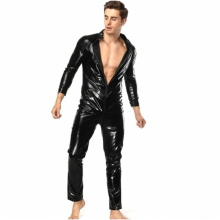 Faux Latex Leather Zentai Suits for Men Tight Strengthy Sexy Jumpsuits