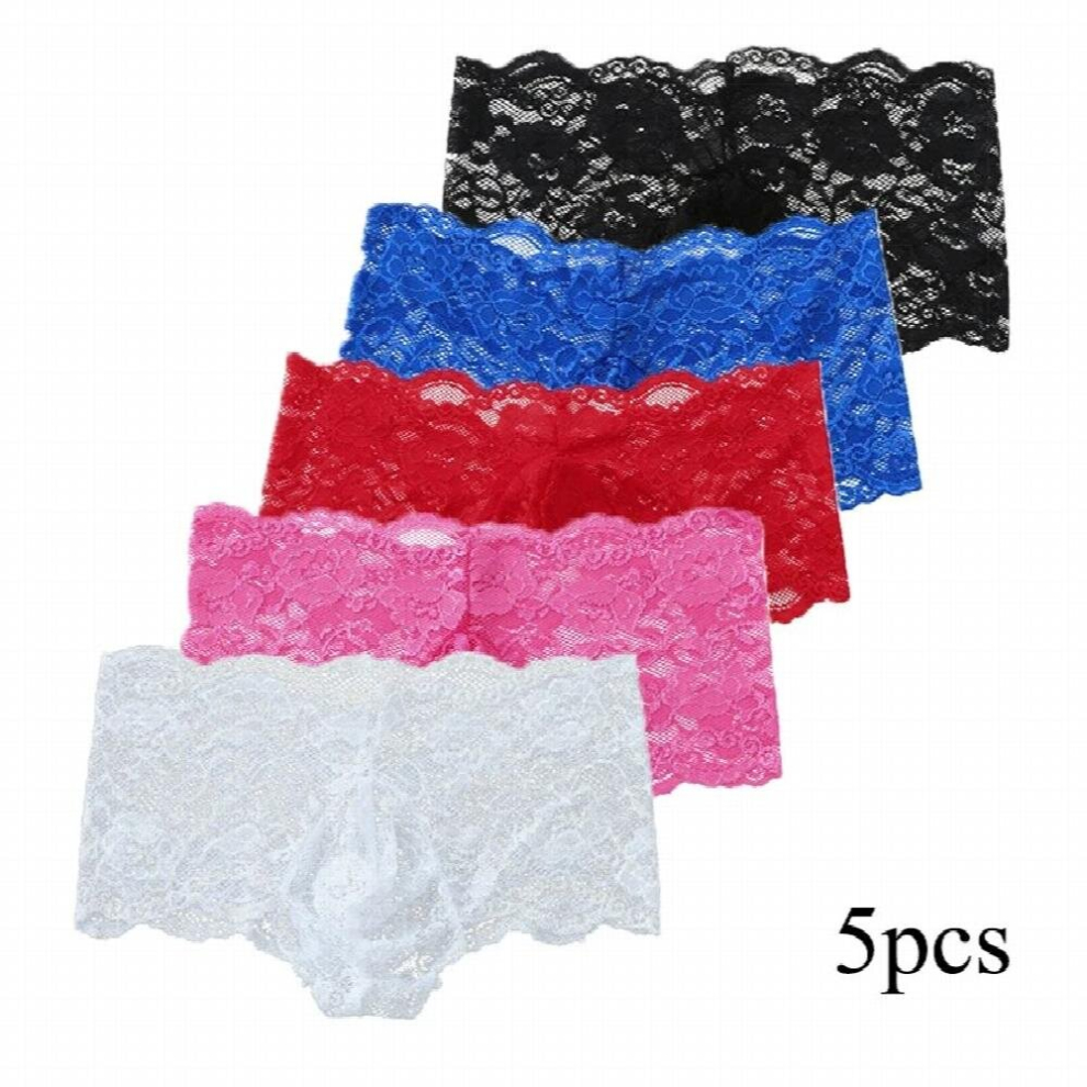 5pcs Mens Sexy Lace Boxer See Through Transparent Underwear Exotic Crossdressing Sissy Lingerie Breathable Penis Pouch Panties