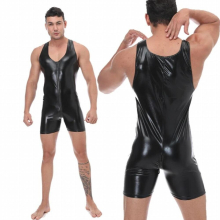 Leather Wrestling Suit for Men Sexy Wetlook jumpsuit Zentai Shorts Erotic Gay Sexy Costumes Couple Sex Game Suits