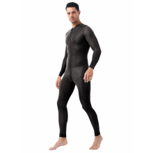 Men Sheer Smooth Open Crotch Bodysuit See Through Long Sleeves Double Zipper Jumpsuit Lingerie