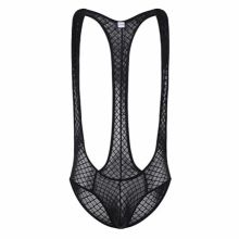 Sexy Men Bodysuit Bodywear Underwear Sissy Panties Mesh Teddies Jumpsuits Suspender Gay Mens Wrestling Singlet Leotard Underwear