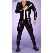 Plus Size S-4XL Sexy Men Matte Jumpsuit Faux Leather Front Zipper Crotch Women Bodysuit Wet Look Costumes Tight Erotic Lingerie