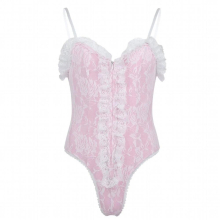 Men Gay Erotic Sissy Sexy Lingerie High Cut Ruffle Lace Teddy Bodysuit Nightwear Underwear Porno Sleepwear Catsuit Romper