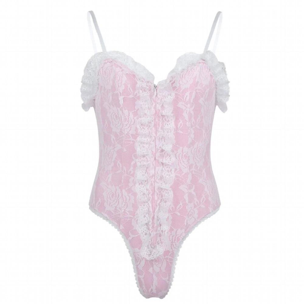 Men Gay Erotic Sissy Sexy Lingerie High Cut Ruffle Lace Teddy Bodysuit Nightwear Underwear Porno Sleepwear Catsuit Romper