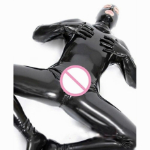 Male Sexy PU Latex Bodysuit Zentai Suit Wetlook Faux Leather Back Zipper Catsuit Open Eyes Full Body Jumpsuit Costume