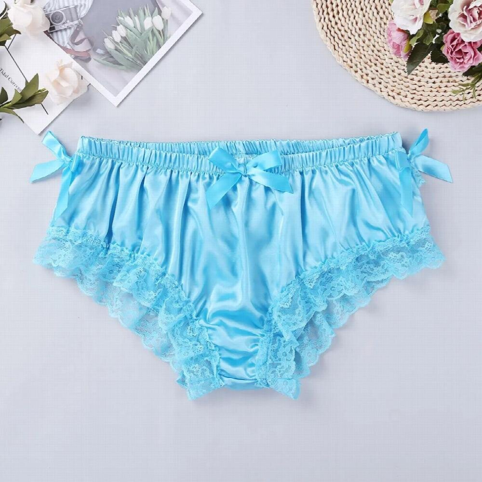 Mens Sissy Lingerie Briefs Ruffled Floral Lace Bowknot Knickers Underwear Gay Erotic Soft Satin Underpants Panties