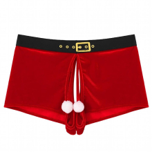 Mens Erotic Sexy Crotchless Underwear Santa Christmas Velvet Boxer Shorts Fluffy Ball Decor Panties Elastic Waistband Underpants