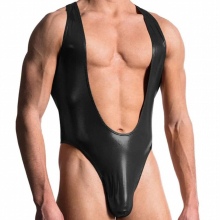Latex Catsuit Men PVC Faux Leather Gay Men DS Game Clothes Spandex Bodysuit Sexy Wet Look Fetish Bondage Costumes Clubwear